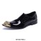 Pointed Metal Lion Toe Patent Leather Chelsea Loafers - Black