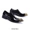 Pointed Metal Lion Toe Patent Leather Chelsea Loafers - Black