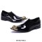 Pointed Metal Lion Toe Patent Leather Chelsea Loafers - Black