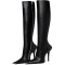 Pointed Toe Stiletto Heels Side Zipper Knee High Gothic Boots - Black