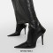 Pointed Toe Stiletto Heels Side Zipper Knee High Gothic Boots - Black