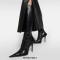 Pointed Toe Stiletto Heels Side Zipper Knee High Gothic Boots - Black
