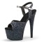 Peep Toe Shiny Stiletto Heels Sequin Bling Ankle Buckle Straps Platforms Pumps - Black