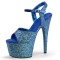 Peep Toe Shiny Stiletto Heels Sequin Bling Ankle Buckle Straps Platforms Pumps - Blue