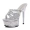 Peep Toe Stiletto Heels Crystal Glitters Transparent Platforms Sandals - Silver Sequined Cloth