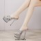 Peep Toe Stiletto Heels Crystal Glitters Transparent Platforms Sandals - Silver Sequined Cloth