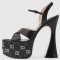 Peep Toe Cross Straps Platforms Rhinestones Ankle Buckle Straps Chunky Heels Sandals - Black