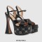 Peep Toe Cross Straps Platforms Rhinestones Ankle Buckle Straps Chunky Heels Sandals - Black