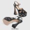 Peep Toe Cross Straps Platforms Rhinestones Ankle Buckle Straps Chunky Heels Sandals - Black
