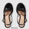 Peep Toe Cross Straps Platforms Rhinestones Ankle Buckle Straps Chunky Heels Sandals - Black