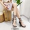 Peep Toe  Feather and Rhinestones Decorated Ankle Gladiator Straps Pointed Transparent Heels Sandals - Black Satin