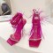 Peep Toe  Feather and Rhinestones Decorated Ankle Gladiator Straps Pointed Transparent Heels Sandals - Rose Satin
