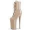 Round Toe Stiletto Heels Lace Up Platforms Ankle Highs Boots - Tan