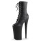 Round Toe Stiletto Heels Matte Lace Up Platforms Ankle Highs Boots - Black