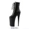 Round Toe Stiletto Heels Matte Lace Up Platforms Ankle Highs Boots - Black