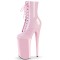 Round Toe Stiletto Heels Lace Up Platforms Ankle Highs Boots - Pink