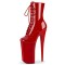 Round Toe Stiletto Heels Lace Up Platforms Ankle Highs Boots - Red