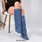 Pointed Toe Knee High Fold Over Denim Pants Wedges Boots - Blue