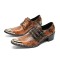 Metal Pointed Toe Leather Slip On Chunky Heels Three Belt Buckles Vintage Chelsea Loafers - Brown