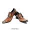 Metal Pointed Toe Leather Slip On Chunky Heels Three Belt Buckles Vintage Chelsea Loafers - Brown
