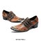 Metal Pointed Toe Leather Slip On Chunky Heels Three Belt Buckles Vintage Chelsea Loafers - Brown