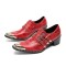 Metal Pointed Toe Leather Slip On Chunky Heels Three Belt Buckles Vintage Chelsea Loafers - Red