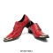 Metal Pointed Toe Leather Slip On Chunky Heels Three Belt Buckles Vintage Chelsea Loafers - Red
