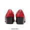 Metal Pointed Toe Leather Slip On Chunky Heels Three Belt Buckles Vintage Chelsea Loafers - Red