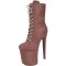 Round Toe Stiletto Heels Crocodile Pattern Lace Up Platforms Ankle Highs Boots - Brown