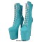 Round Toe Stiletto Heels Crocodile Pattern Lace Up Platforms Ankle Highs Boots - Light Blue
