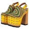 Round Toe Chunky Wooden Heels Platforms Slingback Straps Sandals - Black