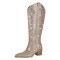 Pointed Toe Chunky Heels Concise Side Zipper Glitters Knee Highs Boots - Gold