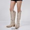 Pointed Toe Chunky Heels Concise Side Zipper Glitters Knee Highs Boots - Gold
