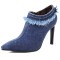 Pointed Toe Stiletto Heels Ankle High Denim Zipper Booties  - Blue