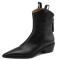 Pointed Toe Chunky Heels Ankle High Vintage Motorcycle Zipper Booties - Black