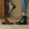 Pointed Toe Chunky Heels Ankle High Vintage Motorcycle Zipper Booties - Brown