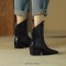 Pointed Toe Chunky Heels Ankle High Vintage Motorcycle Zipper Booties - Black