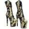 Round Toe Stiletto Heels Ankle Highs Camouflage Booties  - Green Canvas