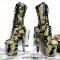Round Toe Stiletto Heels Ankle Highs Camouflage Booties  - Green Canvas