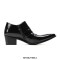 Square Toe Patent Leather Side Zipper Rustic Chunky Heels Chelsea Loafers - Black