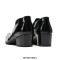 Square Toe Patent Leather Side Zipper Rustic Chunky Heels Chelsea Loafers - Black