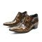 Square Toe Patent Leather Side Zipper Rustic Chunky Heels Chelsea Loafers - Yellow
