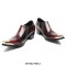 Pointed Toe Patent Leather Slip On Chunky Heels Punk Style Chelsea Loafers - Burgundy