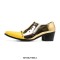 Pointed Toe Patent Leather Slip On Chunky Heels Punk Style Chelsea Loafers - Yellow
