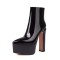 Pointed Toe Platforms Chunky Heels Ankle Highs Booties - Black Patent