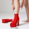 Pointed Toe Platforms Chunky Heels Ankle Highs Booties - Red Patent