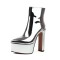 Pointed Toe Platforms Chunky Heels Ankle Highs Booties - Silver Patent