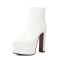 Pointed Toe Platforms Chunky Heels Ankle Highs Booties - White Patent