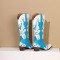 Pointed Toe Chunky Heels Slip On Cowboy Western Knee High Boots - Blue