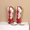 Pointed Toe Chunky Heels Slip On Cowboy Western Knee High Boots - Red